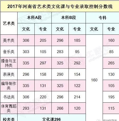 2017年河南省艺术生文化课分数线