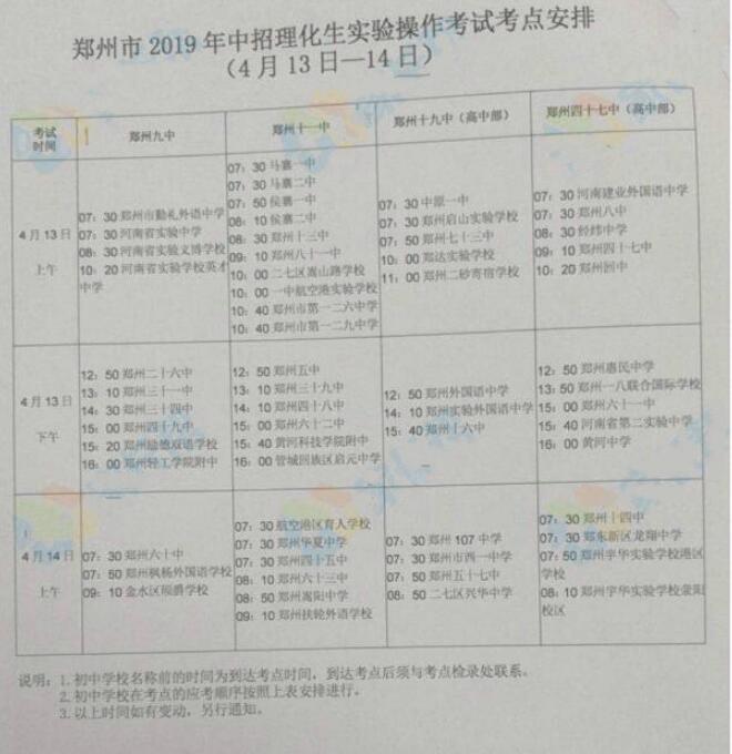 郑州理化生考试时间地点安排